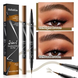 Augenbrauenstift Wasserfest, 2-in-1 Dual-Ended Microblading Augenbrauenstift, 3D Eyebrow Pencil mit 4 Gabelspitzen Kann leicht Natürliche Augenbrauenfarbe Erzeugen (Grau)