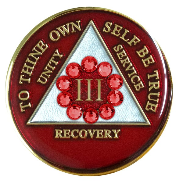 Recovery Mint Sobriety Chip AA Unity Red Crystallized (3 Year)
