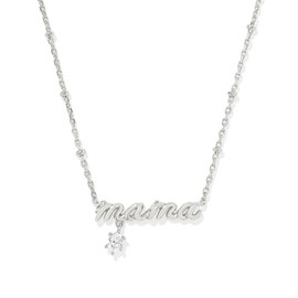 Kendra Scott Mama Crystal Short Pendant Necklace, Silver-Plated Brass, White Cubic Zirconia, Fashion Jewelry for Women