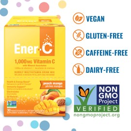 Ener-C Multivitamin Drink Mix - Vitamin Packets for Water, Electrolytes Powder Packets, Vitamin Drink Mix, Hydration Liquid Mix, Immune Booster for Adults, Healthy Energy - Peach Mango, 60 Count