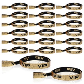 JJUNW Pack of 20 VIP Fabric Bracelets, Glitter Entrance Wristbands with VIP, Entrance Wristbands, Party Bands, VIP Identification Bracelets for Events, Concert, Festival, Birthday, Wedding (Gold)