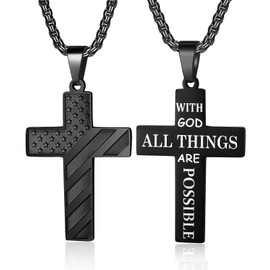ZRAY American Flag Cross Necklace for Men Stainless Steel Chain 24inch Bible Verse Pendant Patriotic Jewelry Inspirational Christian Gift for Men(B-WITH GOD)