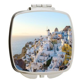 Island Gifting - Image of Santorini during Sunset in Greece a Beautiful Greek Landmark - Square Compact Mirror - Travel Mirror