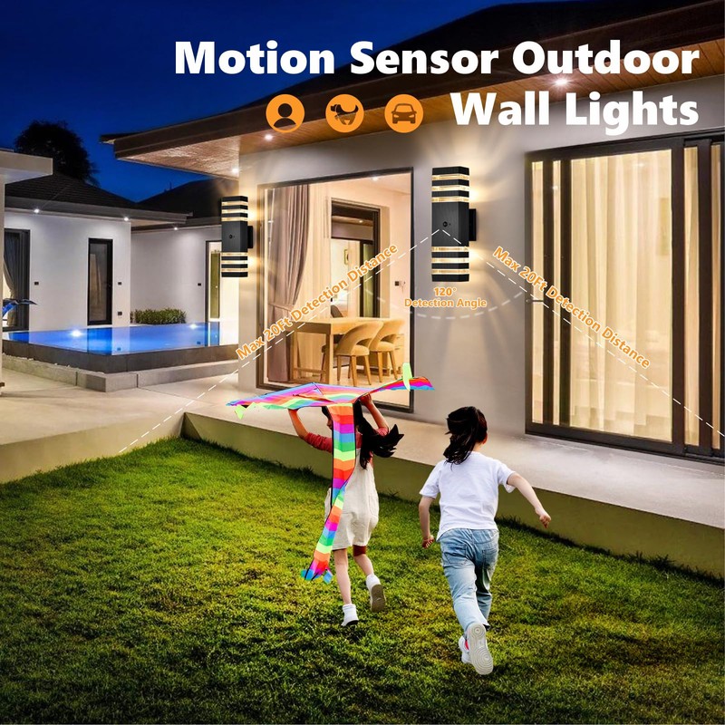 DASTOR Motion Sensor Outdoor Wall Lights 2 Pack, Dusk to