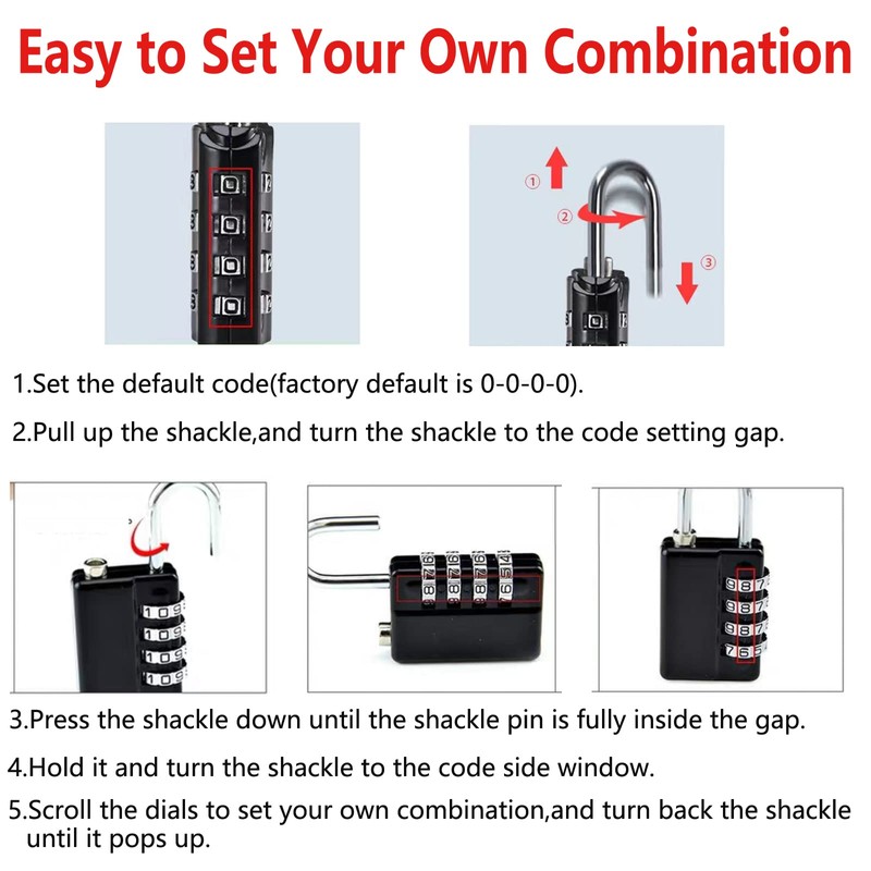 2 Pack Combination Padlock, 4 Digit Resettable Outdoor Waterproof Padlock