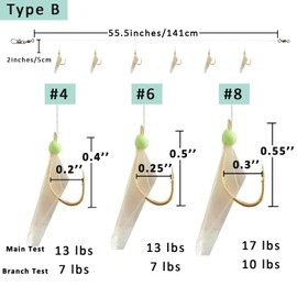 JSHANMEI Fishing Rigs Fishing Lures - 15 Packs Real Fish Skin Rigs Luminous Fishing Bait Rigs Freshwater Saltwater Glow in Dark with Swivel Hooks Size 4 6 8 (Type B, 8-15 Packs)