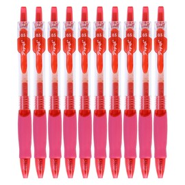 POPSFL ジェルボールペン 0.5 赤 10本 ゲルインクボールペン ノック式 ボールペン