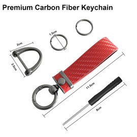 CGEAMDY Microfibre Leather Car Keyring, Car Premium Carbon Fibre Keyring, Anti Loss D Ring Fashion Keyring for Men Women (Red)
