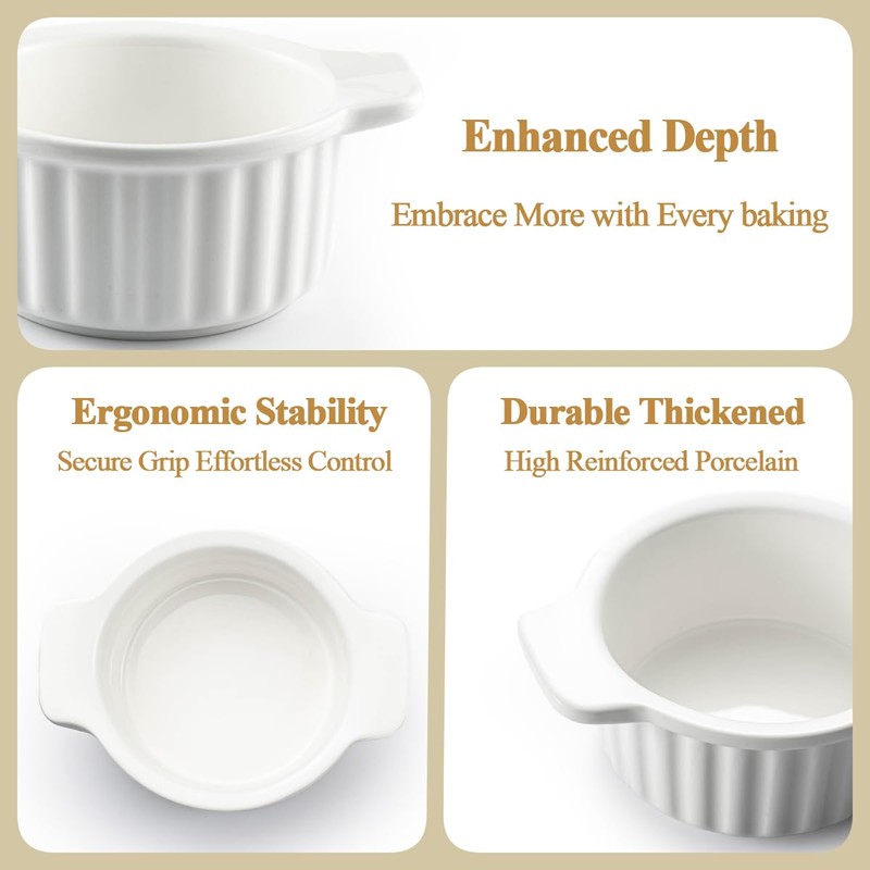 Gacoree French Onion Soup Bowls with Handles, 12 Oz Ramekins