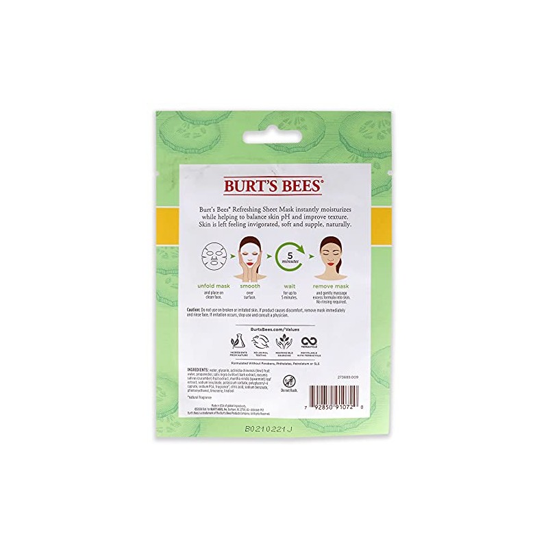 Burts Bees Refreshing Sheet Mask - Cucumber Unisex 1 Pc,