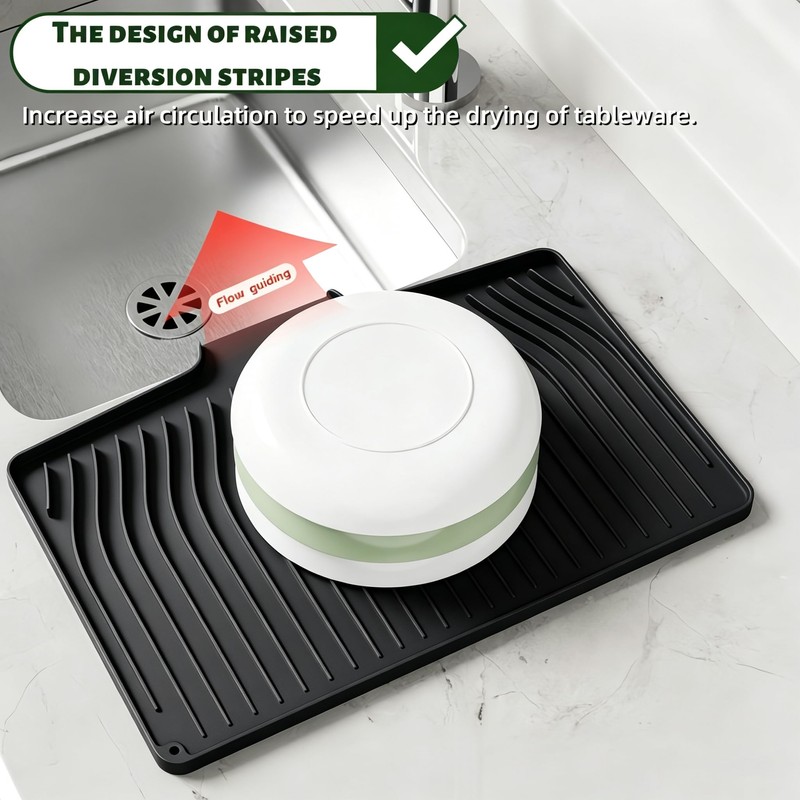 CIEO Silicone Dish Drying Mat for Kitchen Counter, Slope Fast