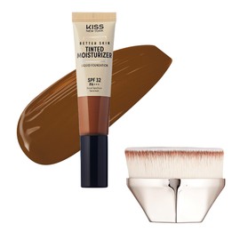 Kiss New York Tinted Moisturizer with SPF 32 PA+++ (Deep Honey) With Kabuki Brush,12 Hour Hydrating Sunscreen for Face, No White Cast for Dark Tones, Natural Finish With Hyaluronic Acid, Vitamin E