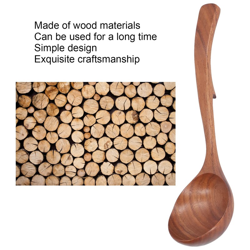 HilBeliFU Wooden Soup Ladle, 9.44in Long Ladle Spoon with Back