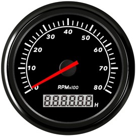 DunkTeam Universal Marine Tachometer Gauge Outboard Waterproof 85mm 0-8000 RPM with Red Backlight Hour Meter for Boat Car Motorcycle 12V/24V