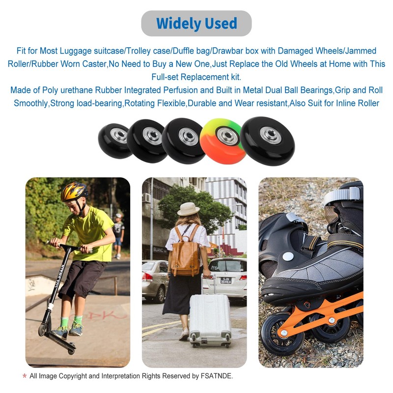 Replacement Wheels for Luggage 45mm x 18mm Set of 4