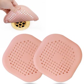 Hair Drain Catcher,Square Drain Cover for Shower Silicone Hair Stopper with Suction Cup,Easy to Install Suit for Bathroom,Bathtub,Kitchen 2 Pack (Pink)