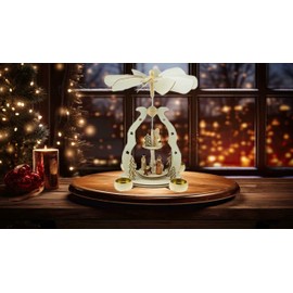 Clever Creations Brown Two Tier Nativity 21 Inch Traditional Wooden Christmas Pyramid Decoration, Festive Christmas Décor for Shelves and Tables