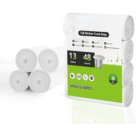 13 Gallon Biodegradable Trash Bags, 48 Counts, Unscented, Easy Tearing, Recycling, Strong & Thick, For Kitchen, Home & Office - Color: white, Size: 1 Count (Pack of 60)