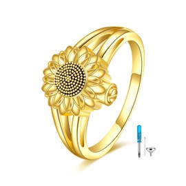 Sunflower Urn Rings for Women Sterling Silver You Are My Sunshine Flower Ring Jewelry Gift Rings for Ashes of Loved Ones