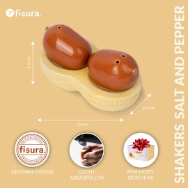 Fisura Original Peanut Peanut Salt and Pepper Shaker Set, Creative Nut Table Accessory, Two Piece Decoration Set for Kitchen or Dining Room, 13 x 6.5 cm