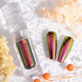 WEILUSI Chrome Nail Powder Holographic Mirror Effect Glitter Iridescent Gel Nail Polish for Nail Art Manicure DIY Decoration Glitter (Purple Holographic)