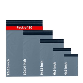 50 Mixed Grey Parcel Bags, Postage Bags, Mailing Bags 5 Sizes 10 Each Poly Postal Bags Self Seal Small to Large Mailing Bags Packaging Assorted Mailers Posting Shipping Post Parcels Package Bags