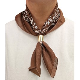 Komonee Tie Neck Ring Loop Clasp Silver Colour With Brown Paisley Bandana Head Scarf Headbands Handkerchief Cowboy Cotton Bib Party Face For Mens Womens Unisex
