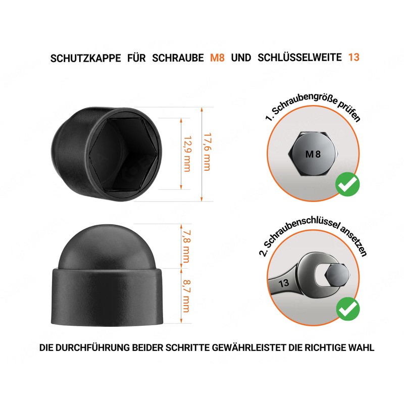 EMFA Hexagonal protective caps M8 for screws (spanner size 13)