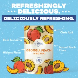 HTeaO Georgia Peach Black Tea – Texas-Style Flavored Iced Tea Bags for Summer – Instant Ice Tea Packets for Quick Brew - Loaded Tea Sachets Ready in 5 Minutes (8-Count, Makes 4 Gallons Total)