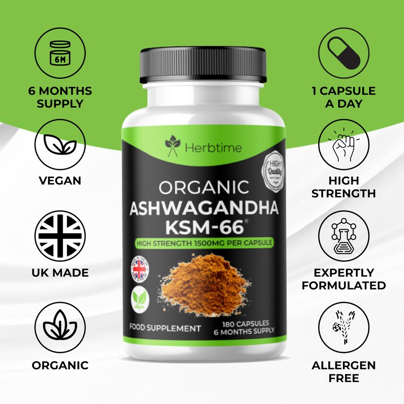 Ashwagandha KSM 66, 180 Vegan Capsules 1500mg (6 Months Supply)