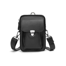 Whatna 6017 Men's Leather Mini Shoulder Bag, Pochette 4-Way Crossbody Bag, Carabiner Pouch, Belt Loop, Pouch, Mini Waist Bag, Includes Carabiner, Shoulder Strap Included, For School Commutes, Mini