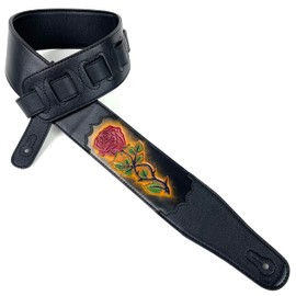 Walker & Williams CVG-56 Black Leather Strap With 100% Hand Tooled Red Rose Design
