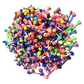 Tongue Bars, 50 Pcs Tongue Bar Piercing Set, 1.6x16mm Bar Size, 6mm Ball Diameter, Colorful Tongue Rings Ideal for Personal Style Expression and Gifting (Random Colors)