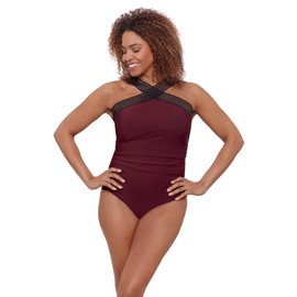 Aqua Green Women's Standard Novelty Trim High Neck One Piece, Currant, X-Large