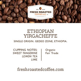Fresh Roasted Coffee LLC, Organic Ethiopian Yirgacheffe Coffee, Medium Roast, Whole Bean, 12 Ounce Bag