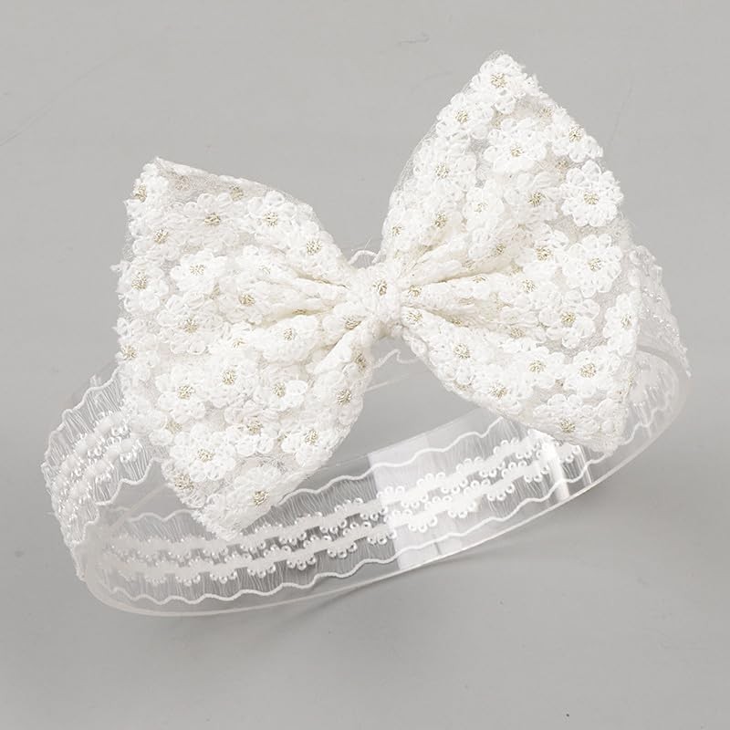 Bethynas baby girls Lace Bowknot Headband Gauze Bow Elastic Toddlers