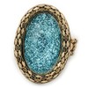 Statement Light Blue Glitter, Oval, Mesh Flex Ring In Burnt