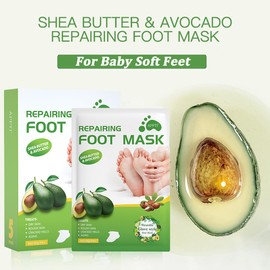 TEEROVA Repairing Foot Mask with Shea Butter and Avocado, Moisturizing Foot Mask for Dry Cracked Feet, Hydrating Foot Spa Socks (5 Pairs)