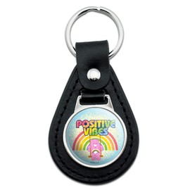 GRAPHICS & MORE Black Leather Care Bears Cheer Bear Positive Vibes Keychain