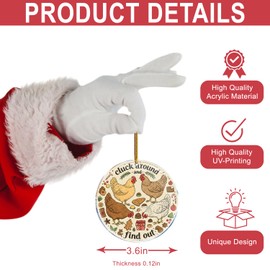 Chicken Cluck Around and Find Out 4 - Chicken Coop Run - Chicken Decor - Christmas Ornaments - Christmas Decorations - 3.6 in Acrylic - Funny Gag Gifts - White Elephant Gifts - Stocking Stuffers