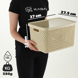 KADAX Storage Basket, Basket with Lid, Storage Box, Plastic Storage Box, Modern Shelf Basket, Container with Ventilation Holes (18L, Beige)