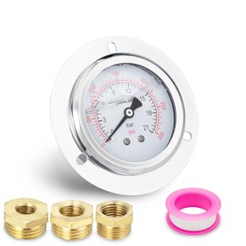 Innfeeltech 1-Pcs 40 mm Flange Panel Mount Pressure Gauge BSP 1/8 Inch 0-21 Bar 0 ~ 300 Psi with 3 Piece Socket 1/8 Inch to 1/4 Inch 1/8 Inch to 3/8 Inch and 1/8 Inch to 1/2 Inch Axial