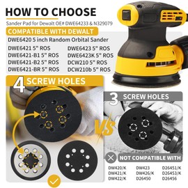 Gnellkoor 5 Inch 8 Holes Hook Loop Orbital Sander Metal Pad Replacement for DeWalt DWE6423 6423K DWE6421 6421K DCW210B with 4 PCS Foam & 36 PCS Sanding Sanding Discs 100 150 180 240 320 400 Grit