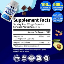 DECENT NATURE- “Glicinato de Magnesio 525mg Suplemento Elemental de Magnesio Quelado para Magnesio de Alta Absorción &