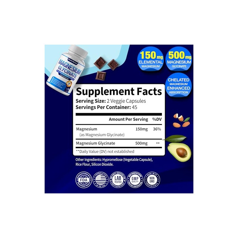 DECENT NATURE- “Glicinato de Magnesio 525mg Suplemento Elemental de Magnesio