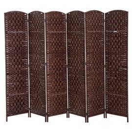 HOMCOM Room Divider 6 Panels Folding Privacy Screen 6FT Tall Portable Wicker Weave Partition Wall Divider for Bedroom Home Office, Brown