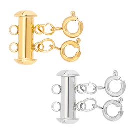 UNICRAFTALE 2Pcs 2Color Layered Necklace Spacer Clasp Stainless Steel Slide Lock Clasps 2 Strands Necklaces Slide Tube Lock with Lobster Clasps Jewelry Clasps Connectors for Layered Bracelet Necklaces