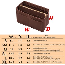 DailyPlus Purse Organizer Insert with Zipper Felt Bag Organizer Handbag Organizer Insert Bag in Bag Organizer with Key Chain for Tote Purse Bag Brown XLarge