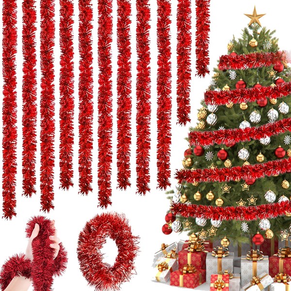 NHYDZSZ Pack of 10 Christmas Tree Tinsel Garland, Christmas Tinsel Garland, Tinsel Garland, Christmas, Christmas Tree Garland for Christmas Tree, Christmas Party, Birthday Party Decoration, Red