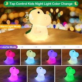 WolinTek LED Nachtlicht Baby,Dinosaurier Silikon Nachtlicht Kinder USB-Aufladung, Nachttischlampe Babyzimmer mit 7 Lichtwechsel & Tap Control,Silikon Kinderzimmer Lampe,Dino Stilllicht Dimmbar